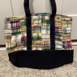 J Crew Madras Plaid Tote Bag